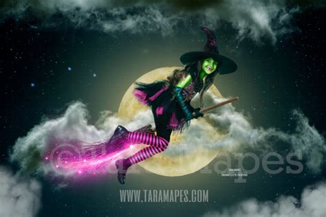 Halloween Digital Background Witch Broom in Moon Witch - Etsy