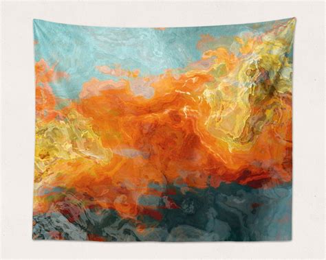 Abstract Art Tapestry Modern Wall Hanging in Orange Yellow - Etsy | Abstract art shower curtain ...