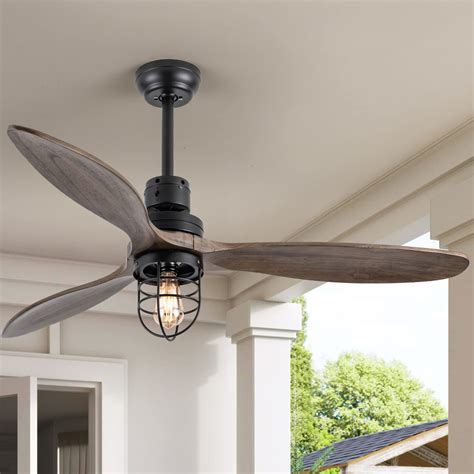 Buy WWM 52 Inch Rustic Outdoor Ceiling Fan with Light Remote Control, 3 Wood Blades, Include ...