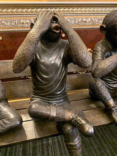 Three wise monkeys on bench large bronze statue bronze - Size: 52" x 32 ...