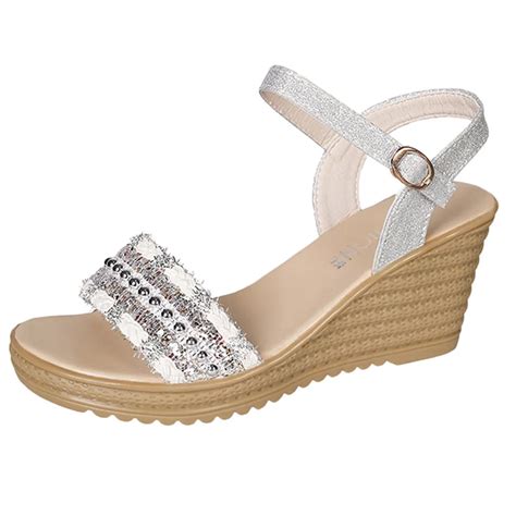 Summer White Wedge Espadrilles Women Sandals Open Casual Wedge Summer ...