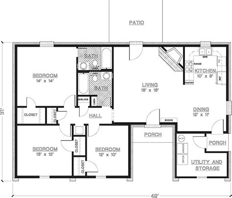 Simple One Story 3 Bedroom House Plans 2 Bedroom House Plans, Duplex ...