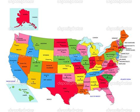 USA 50 States with State Names and Capital | State capitals map, States ...