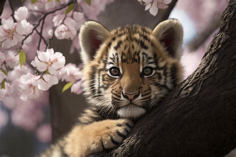 Premium AI Image | Tiger cub in a tree wallpapers