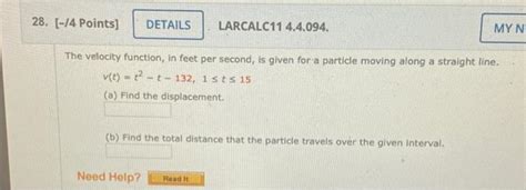 Solved The velocity function, in feet per second, is given | Chegg.com