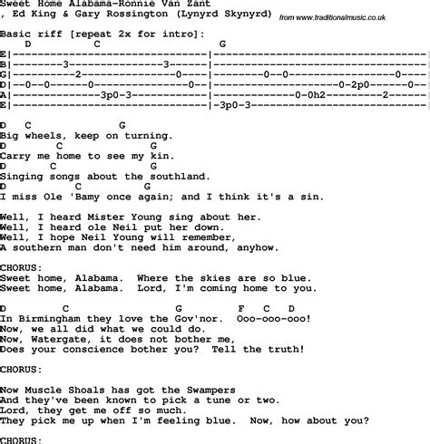 Protest song: Sweet Home Alabama-Ronnie Van Zant lyrics and chords"