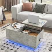 Hommpa LED Lift Top Coffee Table with Charging Station for Living Room, Hidden Storage Rising ...