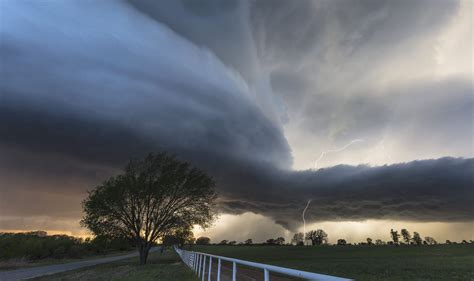 Courtney, Oklahoma supercell at sunset. This tornado warned storm highlights its dynamic ...