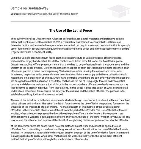 ⇉The Use of the Lethal Force Essay Example | GraduateWay