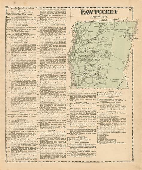 PAWTUCKET, Rhode Island 1870 Map