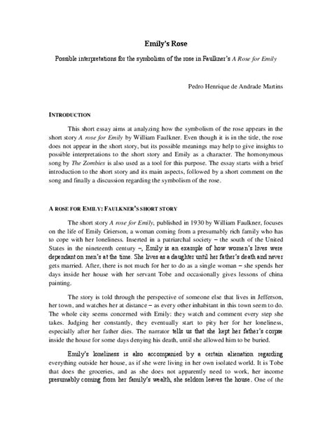 (DOC) Emily's Rose: Possible interpretations for the symbolism of the rose in Faulkner's A Rose ...