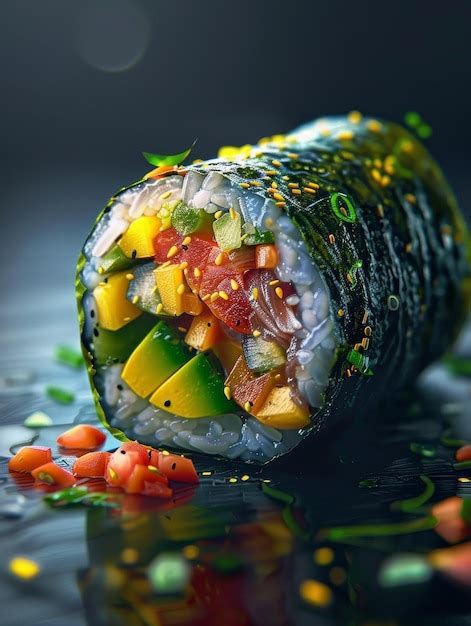 Premium Photo | A vibrant vegan sushi roll with fresh ingredients on a ...