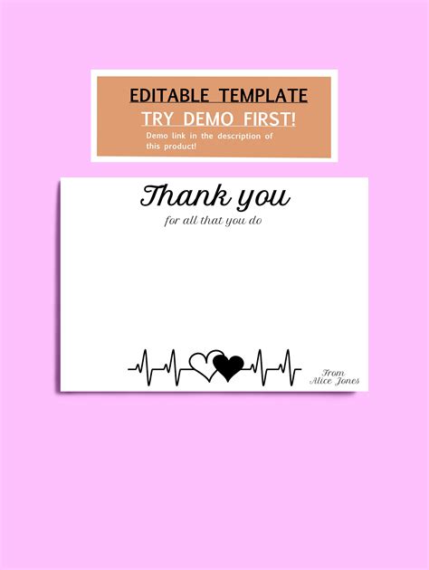 Buy Editable Thank You Card Medical Thank You Card Hospital Thank You Card Nurse Thank You Card ...