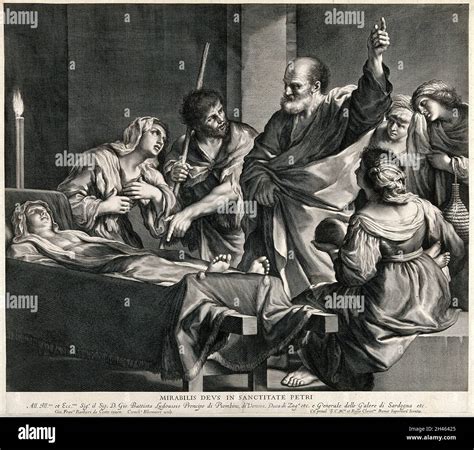 Saint Peter raises Tabitha. (Acts 9.36). Engraving by C. Bloemaert ...