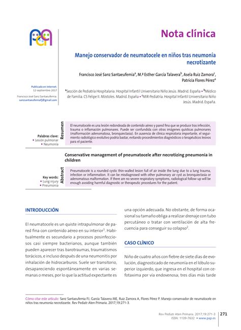 (PDF) Conservative management of pneumatocele after necrotizing pneumonia in children