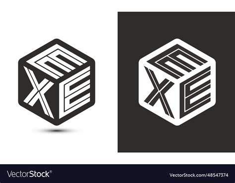 Exe letter logo design with cube modern Royalty Free Vector