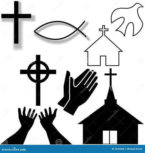 Church and Other Christian Symbol Icons Set Stock Vector - Illustration of hands, symbols: 7625368