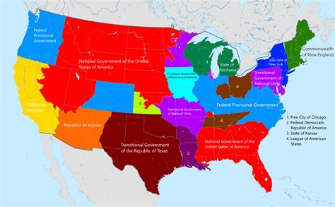 Factions of the Second American Civil War on 1 January 2032 : imaginarymaps