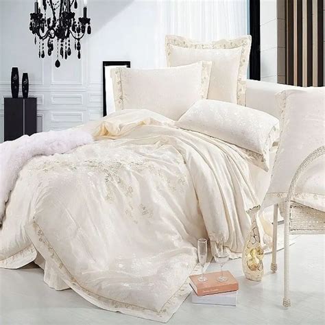 Jacquard Satin bedding set Luxury 4/6pc Embroidered Princess duvet ...