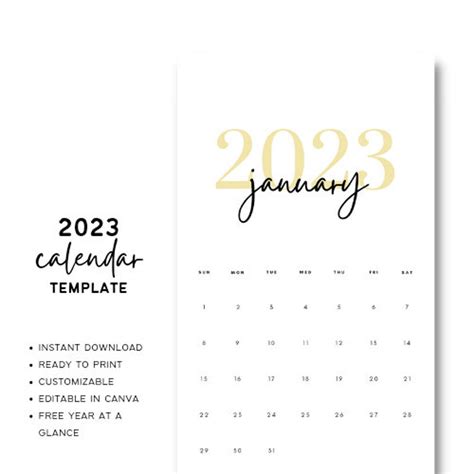 2023 Calendar Template PRINTABLE, CUSTOMIZABLE, EDITABLE - Etsy