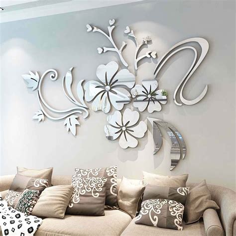 TureClos Wall Sticker 3D Flower Acrylic Mirror Decal Bath Home Decor ...