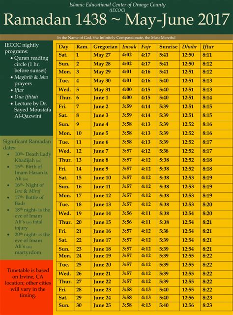 Ramadan Timetable and Flyer - IECOC