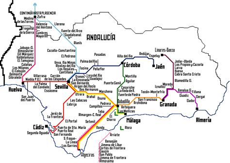 Map of trains in Andalucia, railways in Andalucia