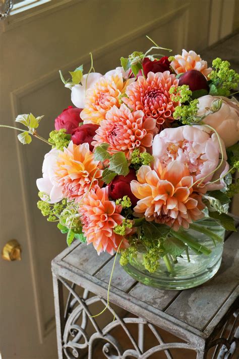 dahlia and peony | Beautiful flower arrangements, Flower arrangements ...