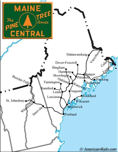 a map of the maine pine tree trail in central maine, with trees on each side