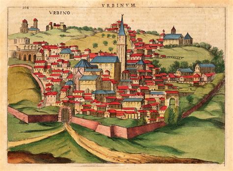 Historic city view of Urbino shows a panoramic view towards the old ...