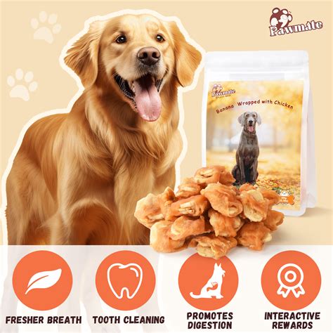 Pawmate Promote Digestion Natural Dog Treats, Chicken Jerky Wrapped Bananas for All Dogs, 18 ...