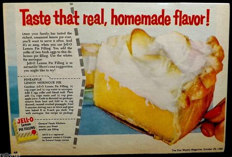 Jello Lemon Meringue Pie Filling Homemade Flavor 1960 Vintage Original Color Ad | Lemon pie ...