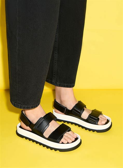 Black Buckled Sports Sandals - CHARLES & KEITH TR