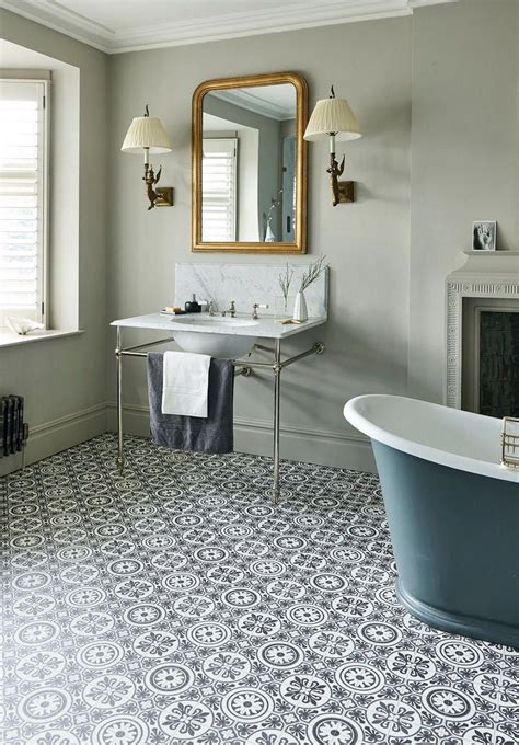 Fake It With Patterned Vinyl Floor Tiles #bathroomtiles | Bathroom vinyl, Vinyl flooring ...