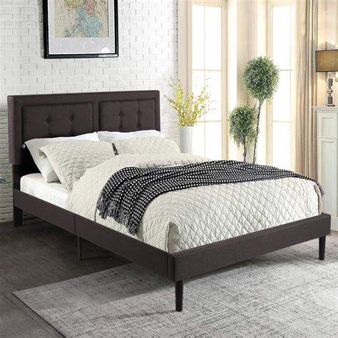 VECELO 46.9"Platform Bed with Upholstered Headboard Bed Frame，Full Size ...