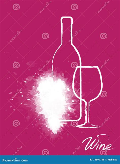 Art Grapes with Wine Bottle and Glass Stock Vector - Illustration of grapes, label: 74899748