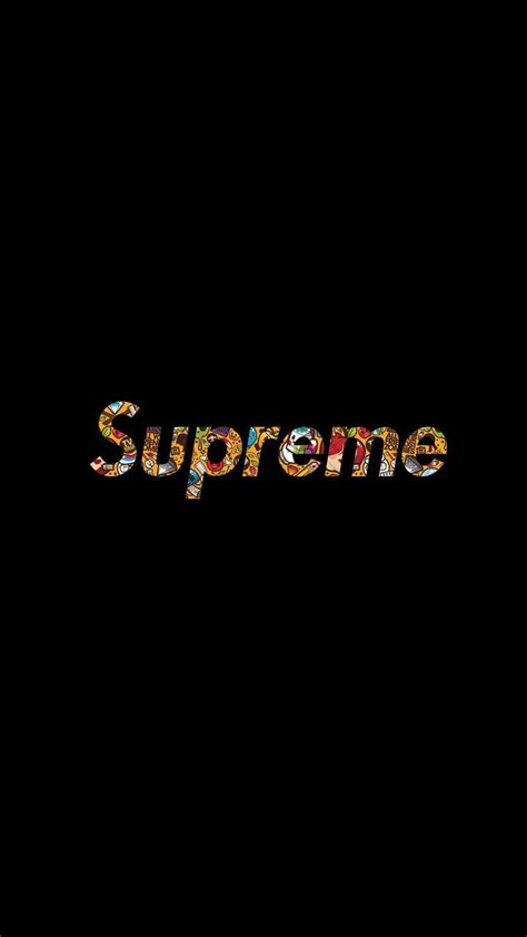 the word supreme is written in multicolored letters on a black background with an orange and