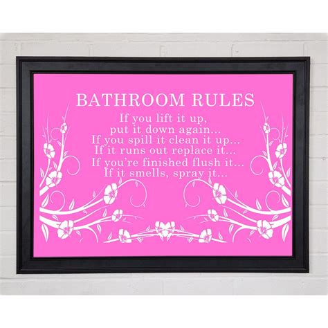 Bathroom Quote Bathroom Rules 2 Vivid Pink Framed Print 10599 | Framed prints, Bathroom rules, Frame