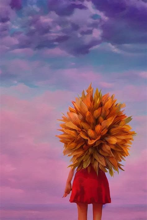 closeup, giant flower as head, a girl on beach, | Stable Diffusion | OpenArt