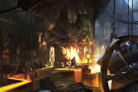 magical forge, hongqi zhang | Dwarven city, Fantasy city, Fantasy landscape