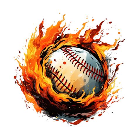 Flaming Baseball Ball Black And White Png Illustration, America, American, Athletic PNG ...