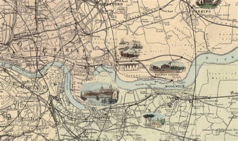 Old London map , Pictorial map of London and environs 1890 - VINTAGE MAPS AND PRINTS