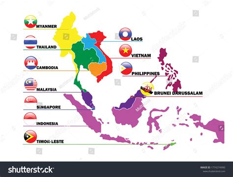 Map Southeast Asian Countries National Flag Stock Vector (Royalty Free ...