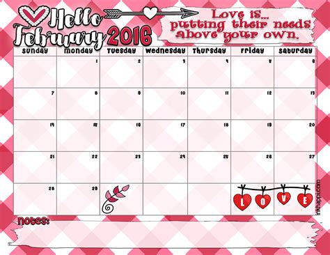 February 2016 Calendar and Love Print! - inkhappi