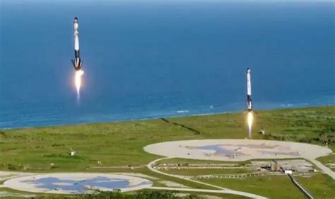 SpaceX launch: WATCH incredible Falcon Heavy triple landing on Earth | Science | News | Express ...