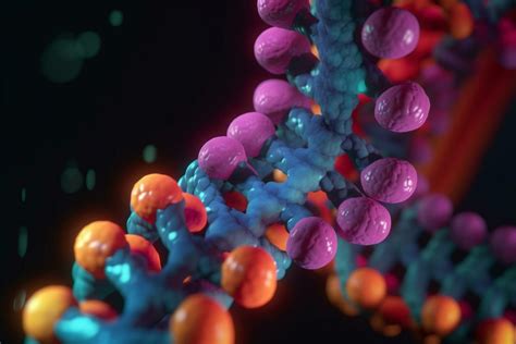 Abstract 3D Illustration of Protein Biosynthesis Process in Microscopic Scale with Vibrant ...