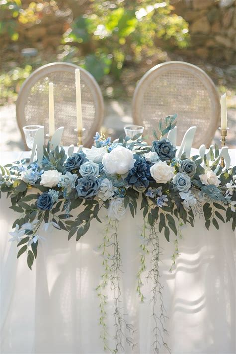 Flower Swag & Tablecloth Set for Sweetheart Table - Dusty Blue & Navy in 2021 | Blue wedding ...