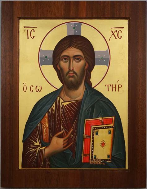 Jesus Christ Pantocrator (mahogany wood panel) Orthodox Icon - BlessedMart