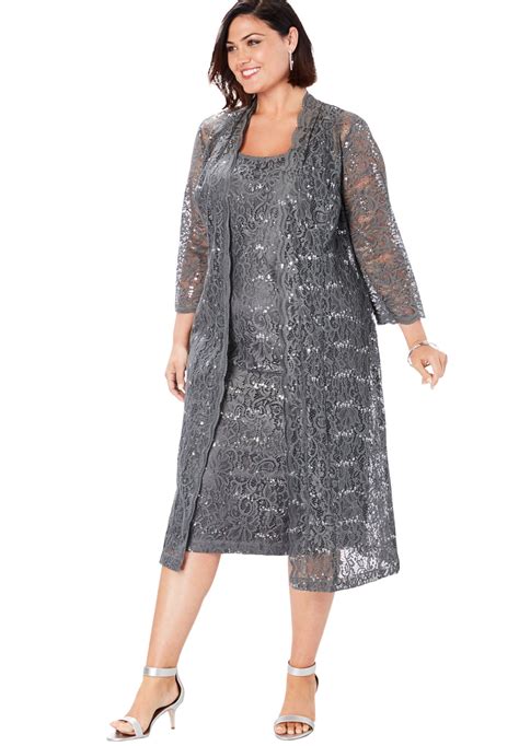 Roaman's - Roaman's Women's Plus Size Lace & Sequin Jacket Dress Set ...