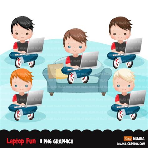 Homeschooling Boys Clipart, boy sitting with laptop, education, sofa r ...